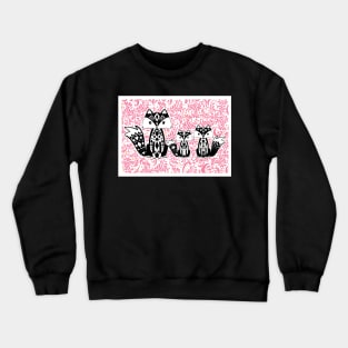 Linoprint Vixen with Cubs Floral Background Crewneck Sweatshirt